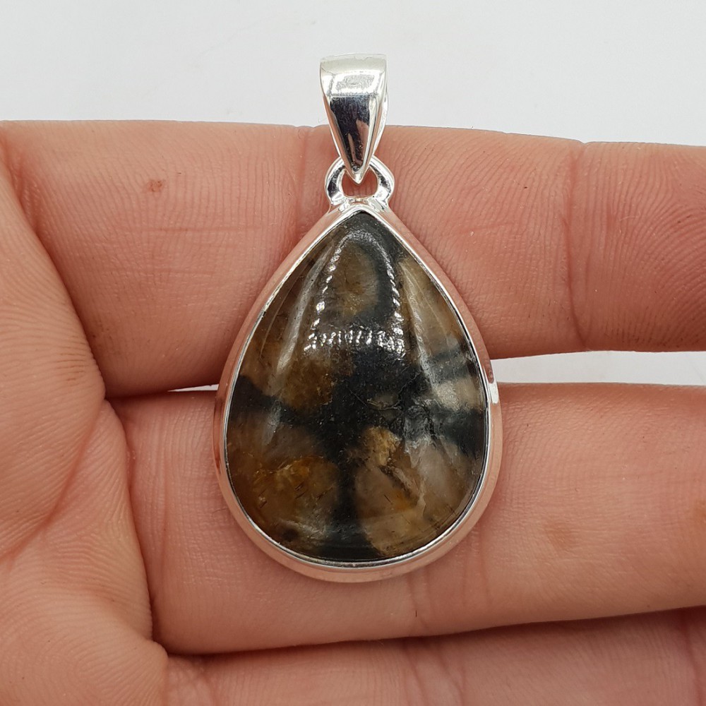 925 Sterling silver pendant with drop -shaped chiastolite