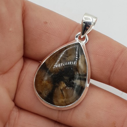 925 Sterling silver pendant with drop -shaped chiastolite