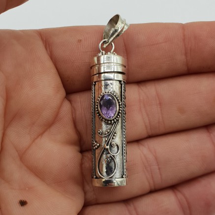 Silver perfume pendant / ash pendant with amethyst medium