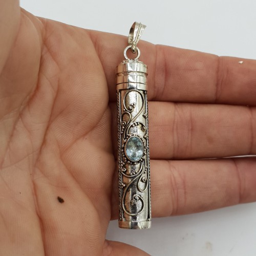 Silver perfume pendant / ash pendant with blue topaz Large