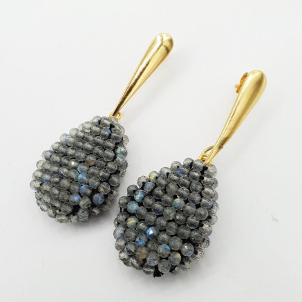 Gilded earrings with labradorite stones