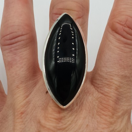 925 Sterlingsilberring mit großem Marquise Black Onyx