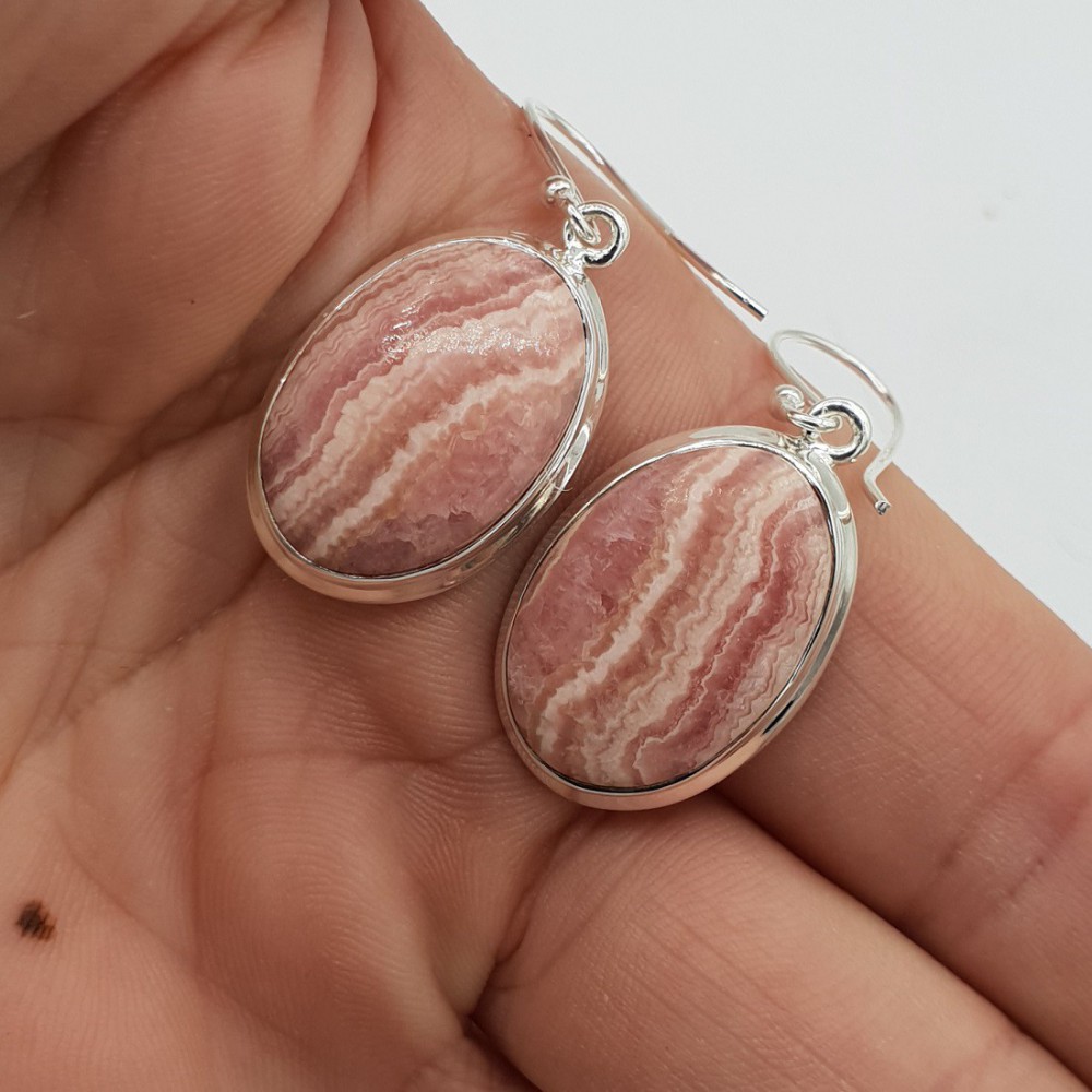 925 Sterling -Silberohrringe ovaler Rhodochrosiet