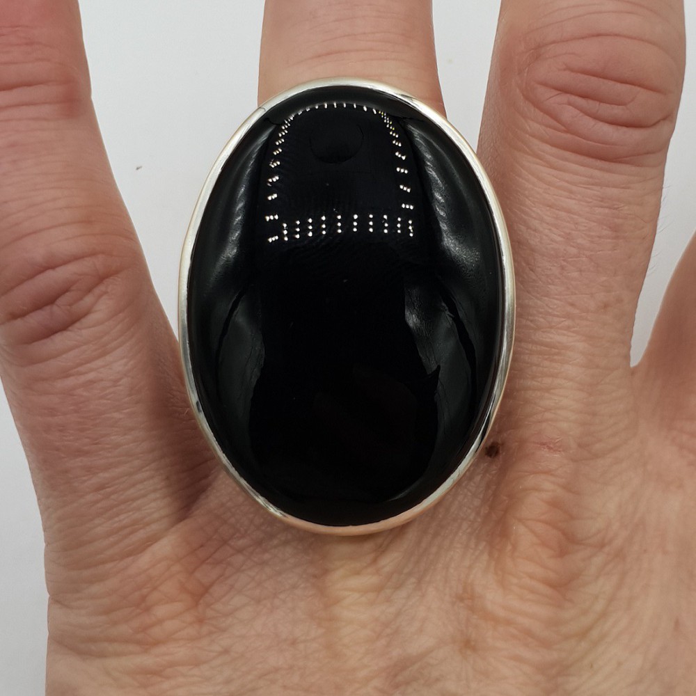 925 Sterling Zilveren Ring mit großem, breiten ovalen Onyx