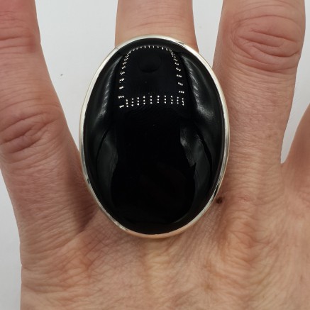 925 Sterling Zilveren Ring with large wide oval onyx