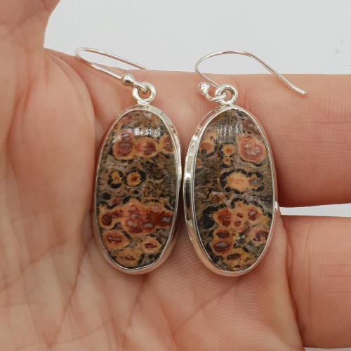 925 Sterling silver earrings with oval leopard jasper