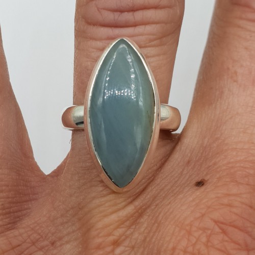 Silver ring set with Marquise aquamarine 16.5 mm