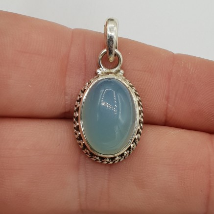 925 Sterlingsilberanhänger mit Aqua Chalcedon