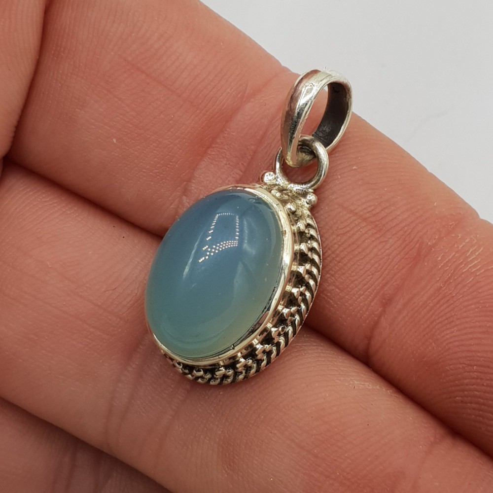 925 Sterlingsilberanhänger mit Aqua Chalcedon