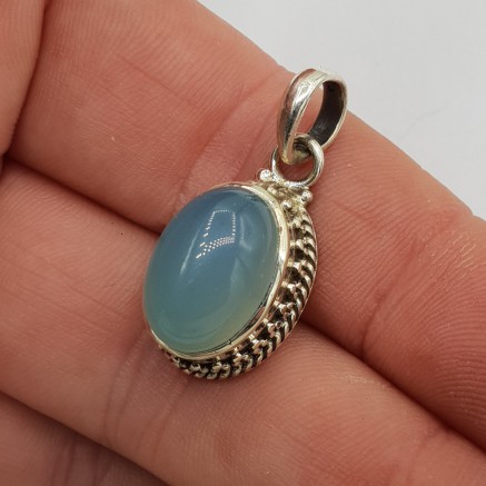 925 Sterling Silver Pendant with Aqua Chalcedone