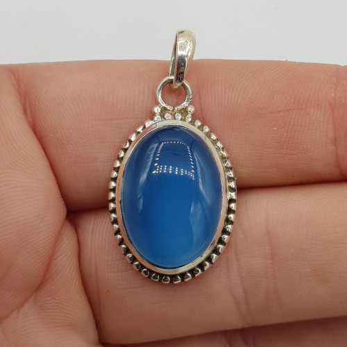 925 Sterling Silver Pendant with Blue Chalcedone