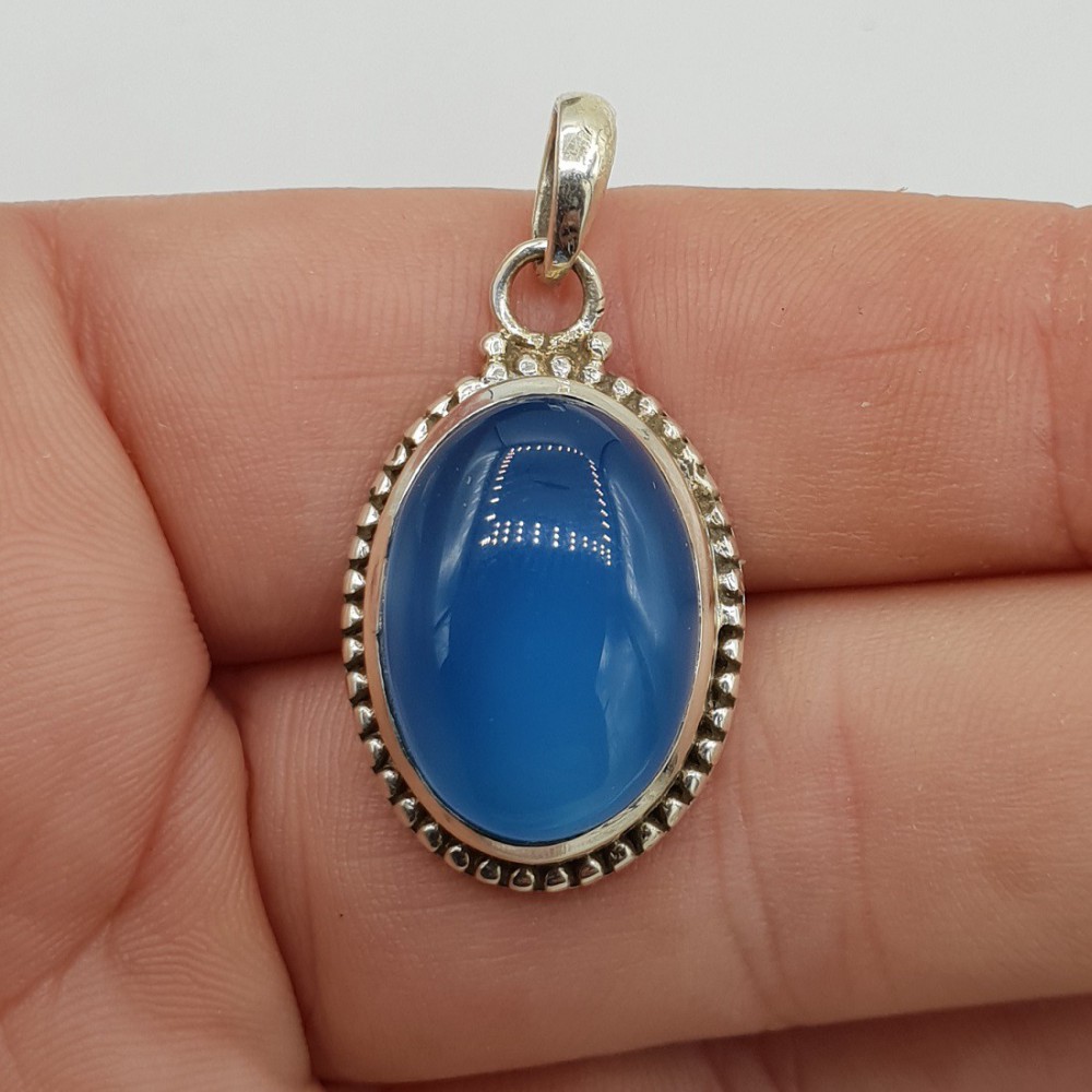 925 Sterling Silver Pendant with Blue Chalcedone