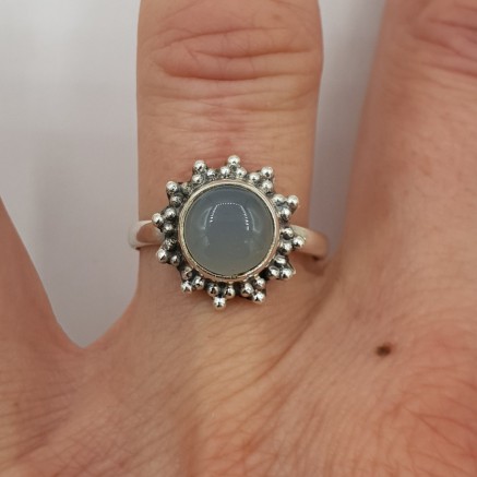 925 Sterling Zilveren Ring Round Aqua Chalcedone 16.5 or 17.5 mm