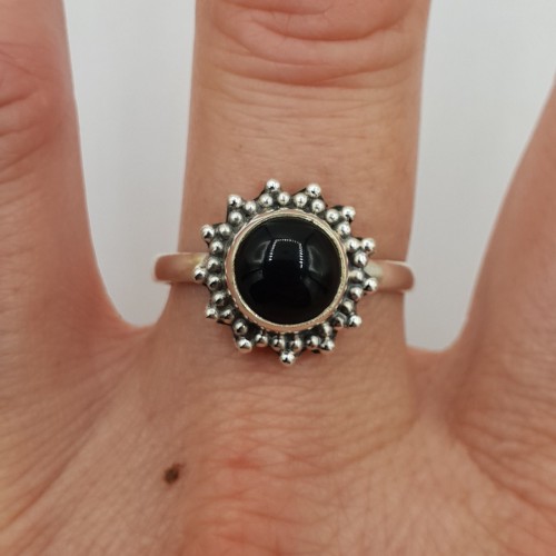 925 Sterling Silber Ring rund schwarze Onyx 19 mm