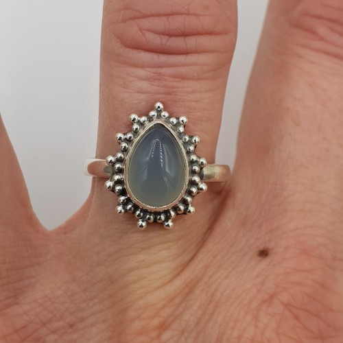 925 Sterling Silber Ring Drop -fälschter Aqua Chalcedon 17 oder 17,5 mm