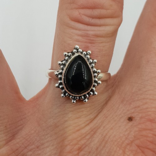 925 Sterling Silber Ring Drop -schwarzer Onyx 16,5 mm