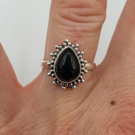 925 Sterling silver ring drop -shaped black onyx 16.5 mm