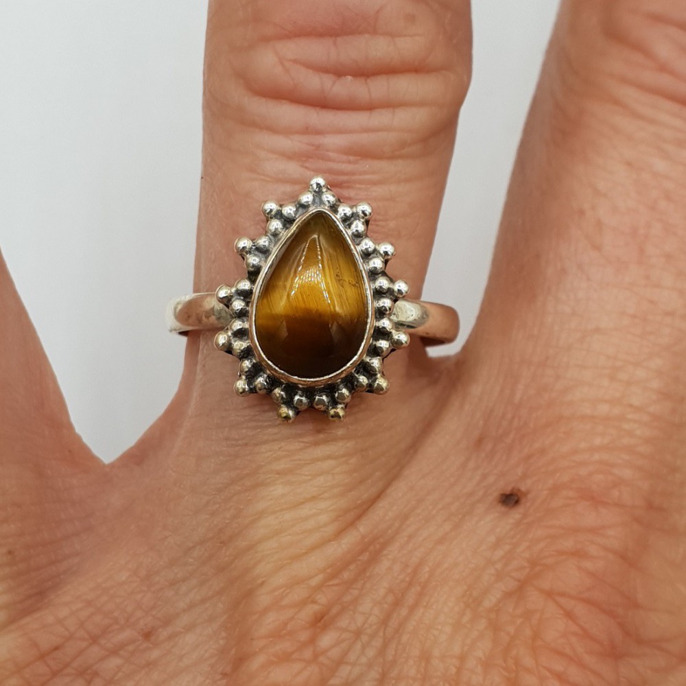 925 Sterling silver ring drop -shaped tiger eye 17.5 or 17.7 mm