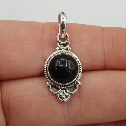 925 Sterling Silber Anhänger rund schwarze Onyx