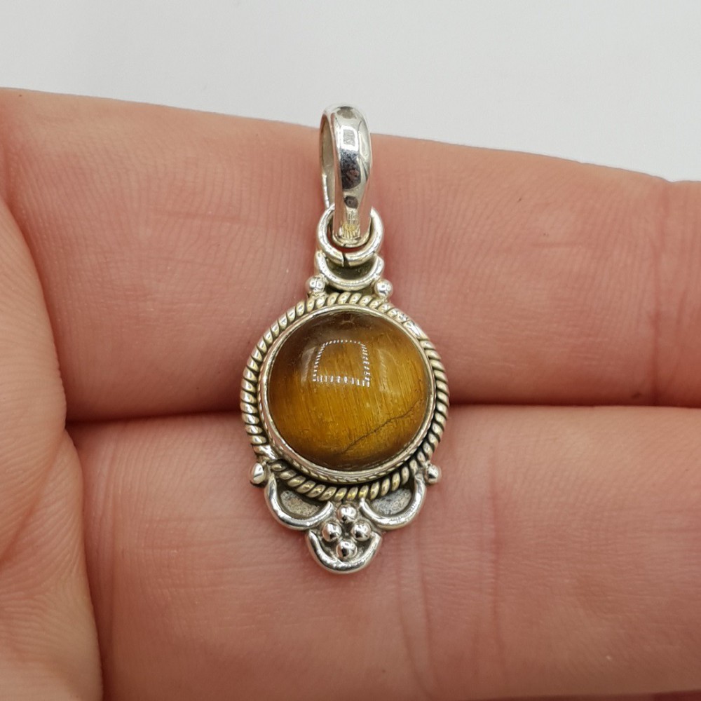 925 Sterling Silber Anhänger Rund Tiger Eye