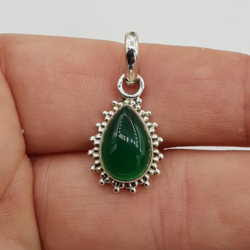 925 Sterling silver pendant drop -shaped green Onyx