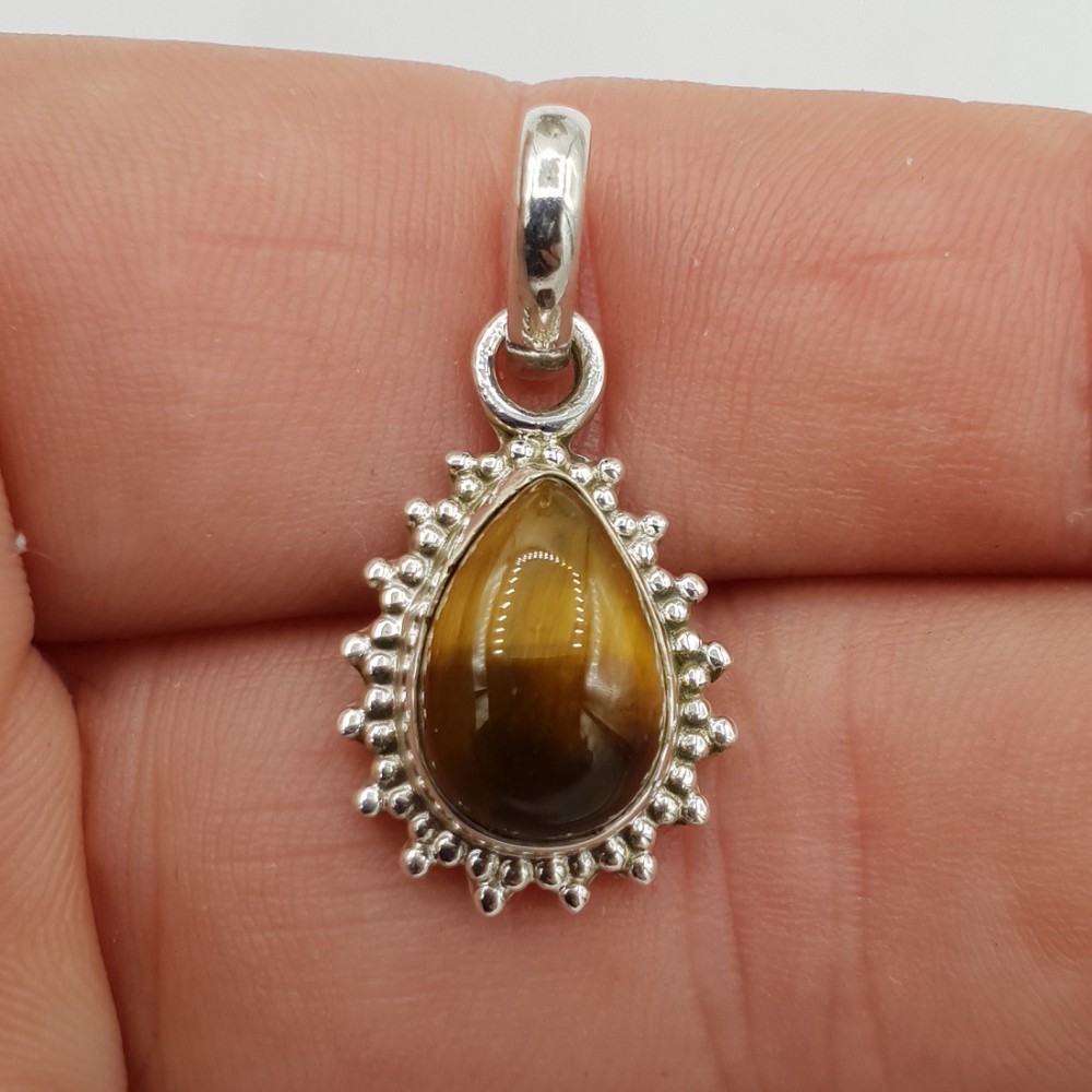 925 Sterling silver pendant drop -shaped tiger eye