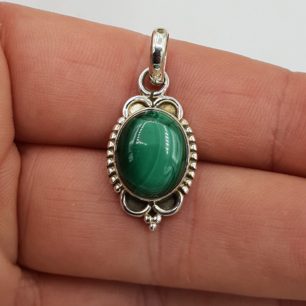 925 Sterling Silver Pendant Ovale Malachite