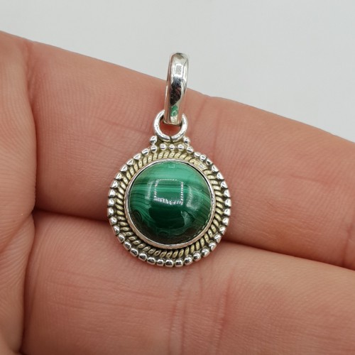 925 Sterling Silver Pendant with Round Malachite