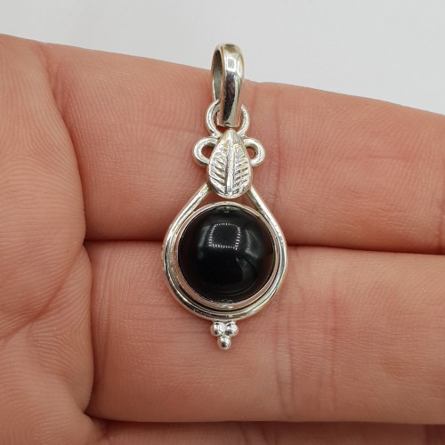 925 Sterling Silber Anhänger rund schwarze Onyx