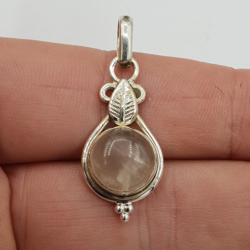 925 Sterling Silver Pendant Round Rose Quartz