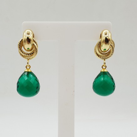 Gold -In -Ohrringe mit Emerald Groene Quarz druppel