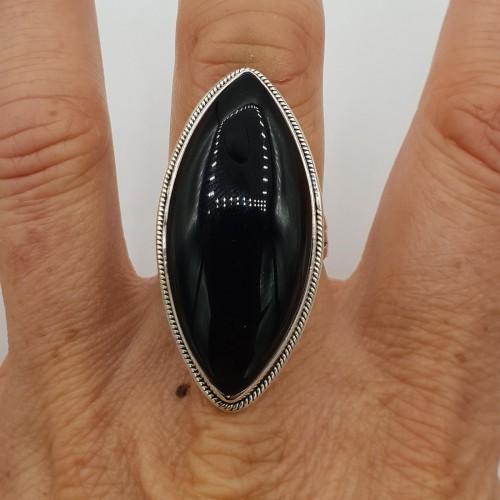 925 Sterling Silver ring large Marquise Black Onyx 17.3 or 18.5 mm