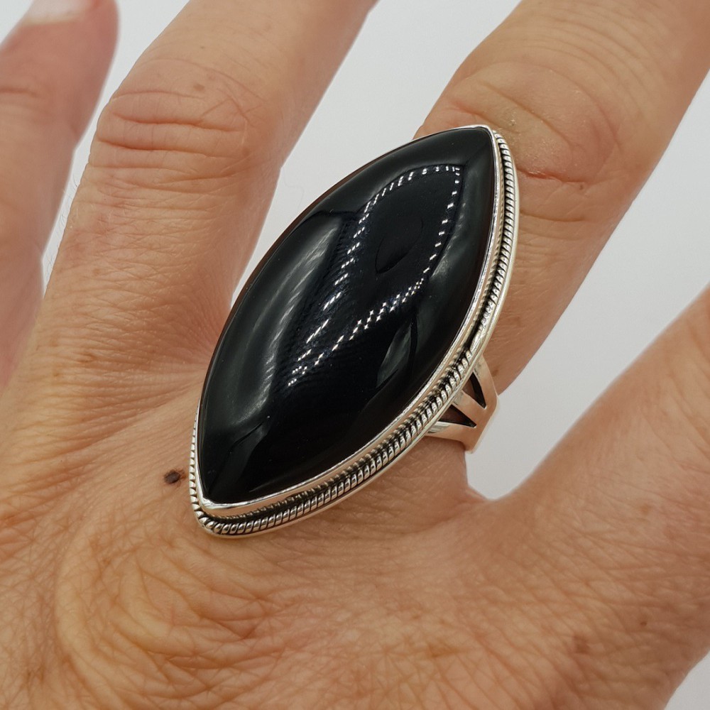 925 Sterling Silver ring large Marquise Black Onyx 17.3 or 18.5 mm