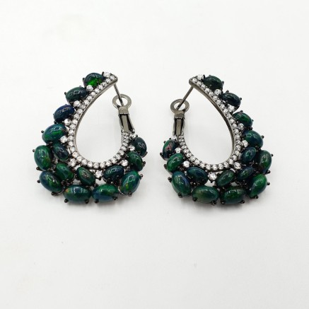 925 Sterling silver earrings with black opales