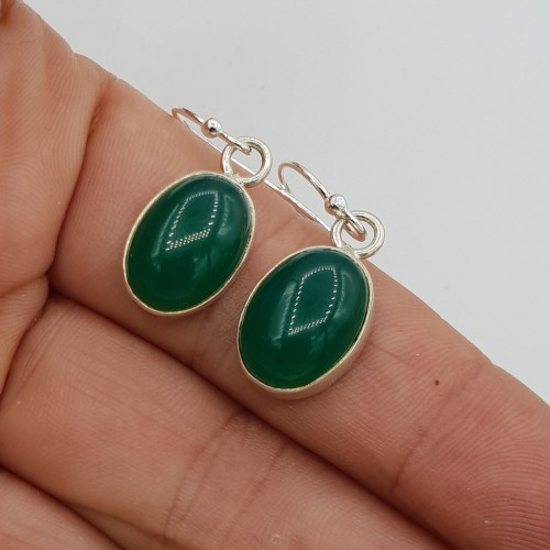 925 Sterling silver earrings with oval green onyx