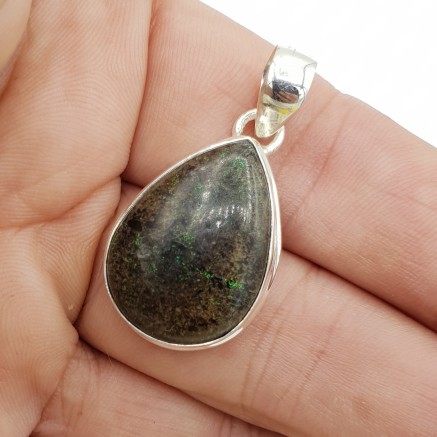 925 Sterling Silber -Anhänger mit Drop -Shaped Black Matrix Opal