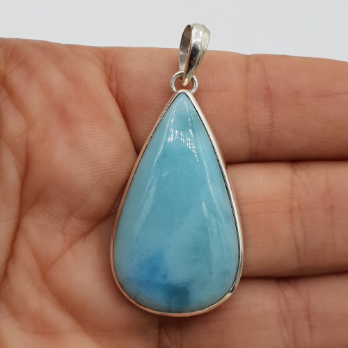 925 Sterling silver pendant with large drop -shaped Larimar