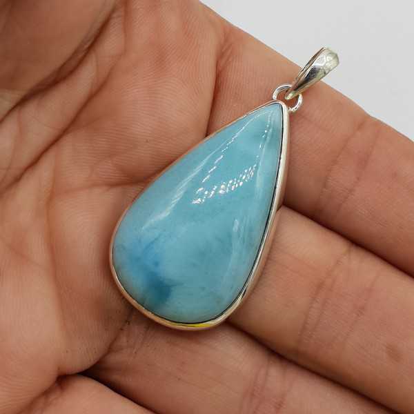 925 Sterling zilveren hanger met grote druppelvormige Larimar