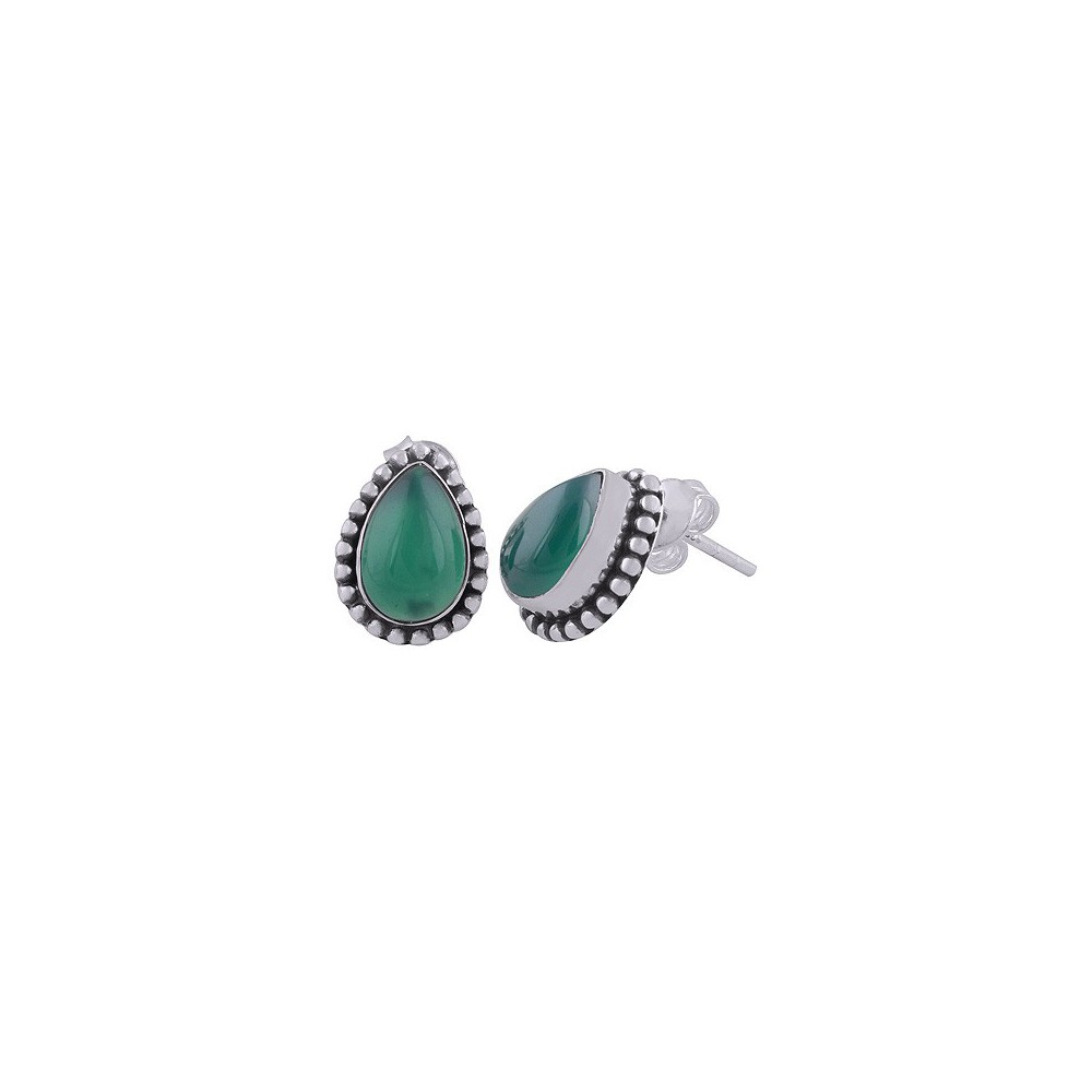 925 Sterling silver ear buttons Green Onyx