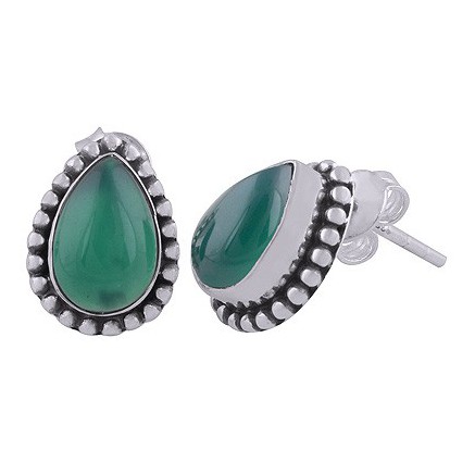 925 Sterling silver ear buttons Green Onyx