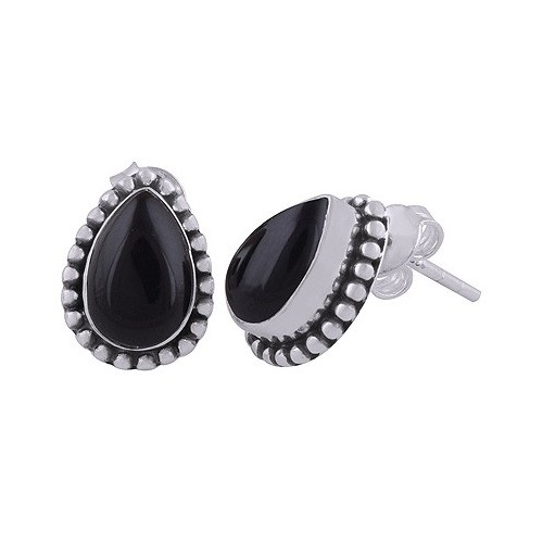 925 Sterling silver ear buttons Black Onyx