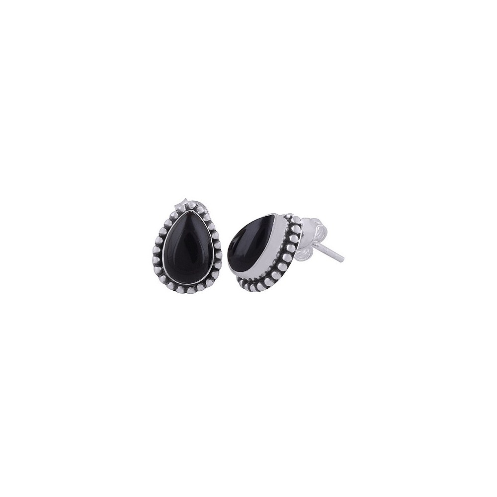 925 Sterling silver ear buttons Black Onyx