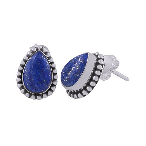 925 Sterling Silver ear buttons Lapis Lazuli