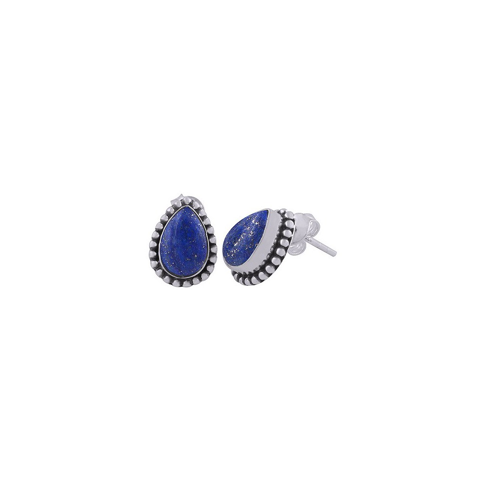 925 Sterling Silver ear buttons Lapis Lazuli