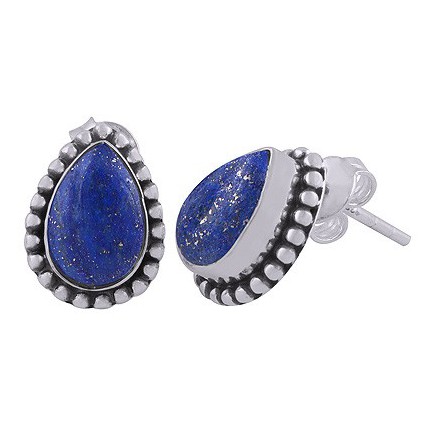 925 Sterling Silver ear buttons Lapis Lazuli