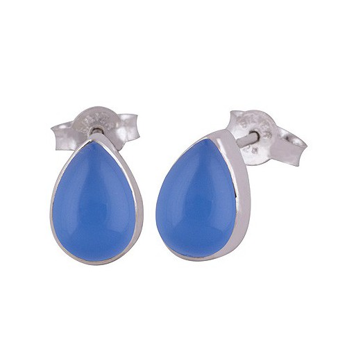 Silver ear buds set with drop -shaped chalcedony