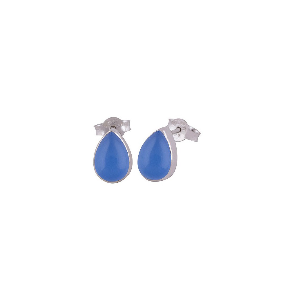 Silver ear buds set with drop -shaped chalcedony