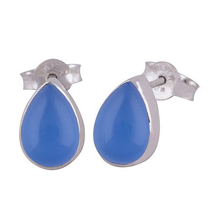 Silver ear buds set with drop -shaped chalcedony