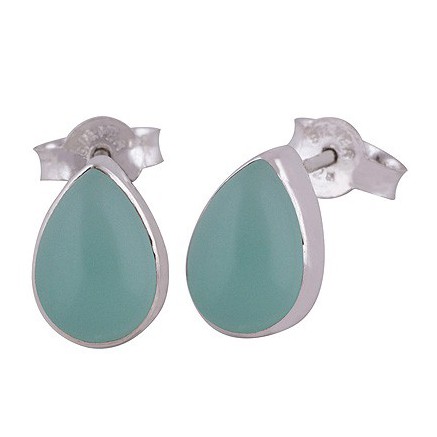 Silberohr -Knospen mit Drop -Fell -Aqua Chalcedone