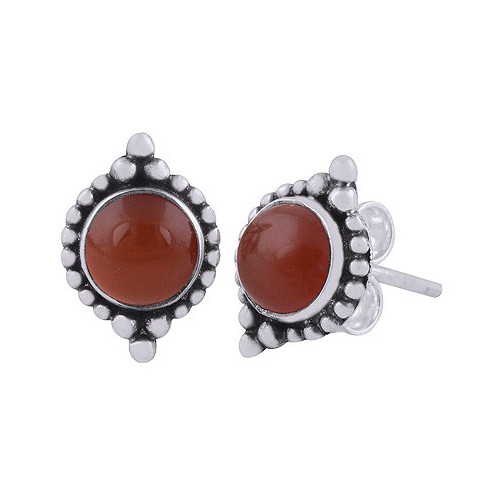 925 Sterling Silver ear buttons with carneool